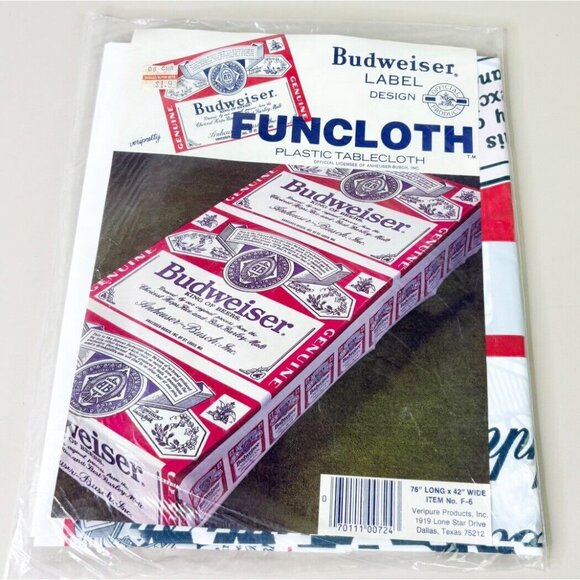 VTG Official Budweiser Funcloth Plastic Tablecloth 76" x 42" Rectangle USA New - Picture 1 of 3